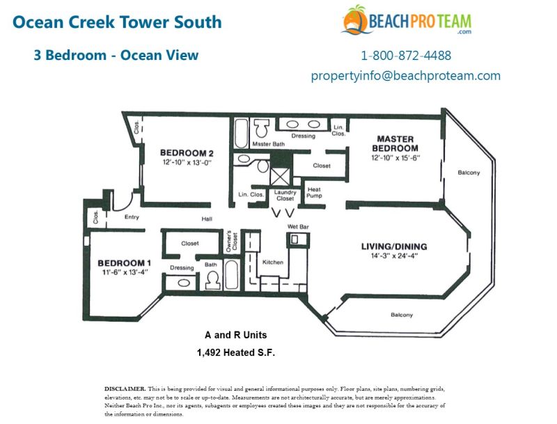 Ocean Creek Towers South Floor Plan A & R - 3 Bedroom Ocean View